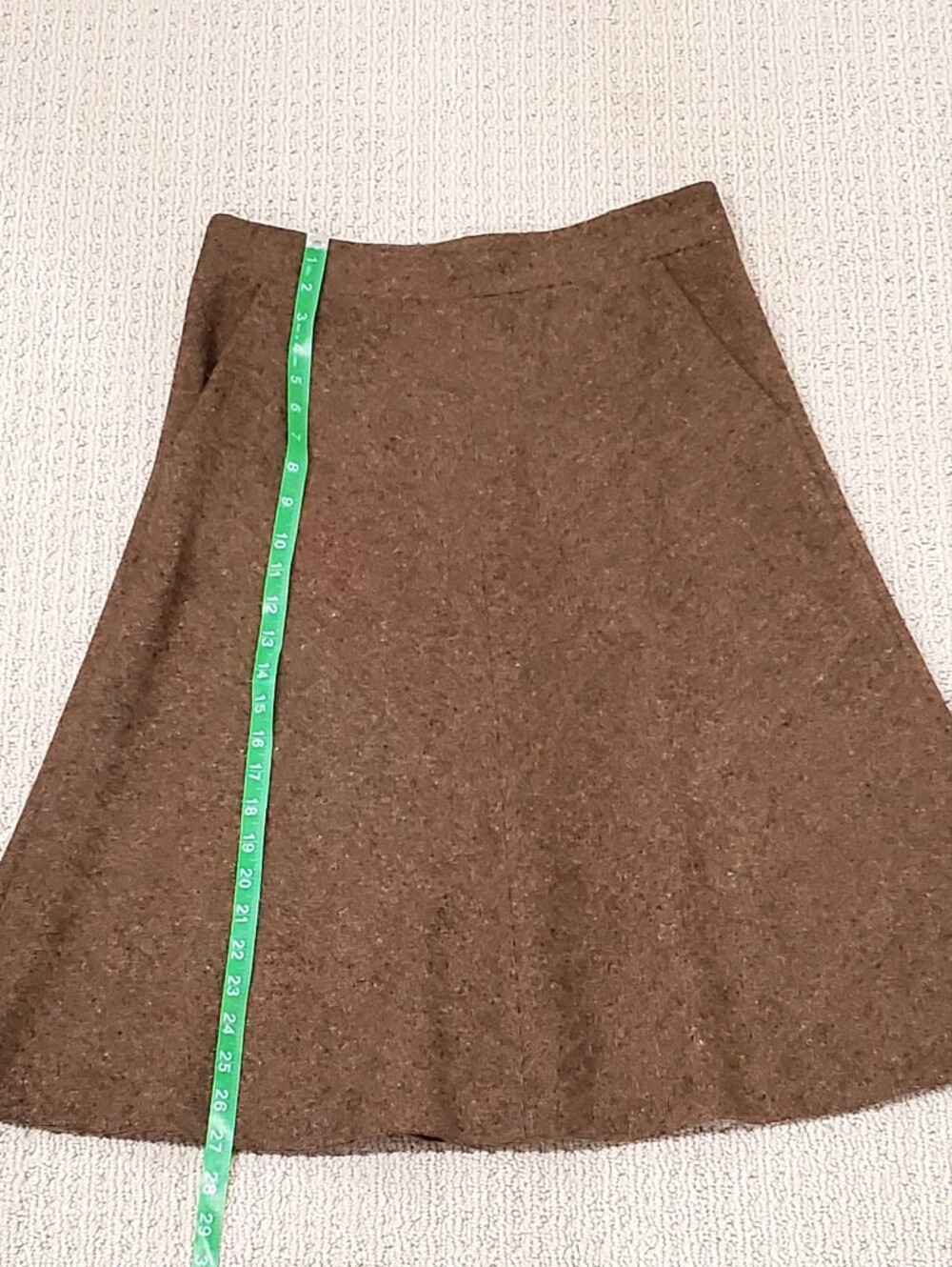 Theory Brown Fleck Donegal Tweed 98% Wool Midi ALine Skirt Pockets Sz 4 LIKE NEW - Picture 11 of 16